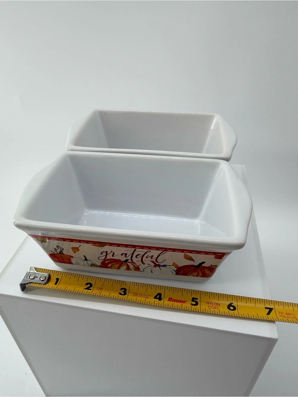 Grateful Pumpkin Ceramic Baking Dish - White and Orange
